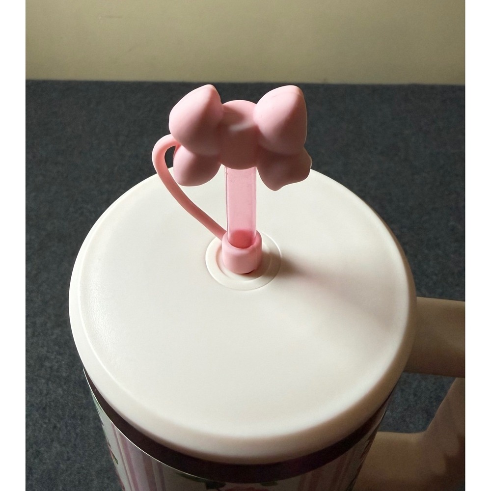 Hydragear Pink Striped Rose Floral Stainless Steel Tumbler with Bow Straw Cover - Picture 3 of 7